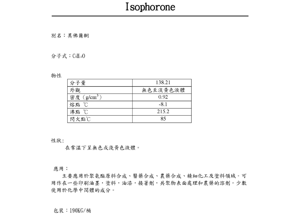 異佛爾酮 Isophorone 2